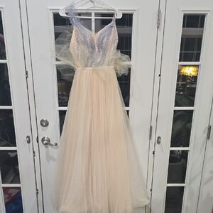 Elegant Blue and Cream Tulle Gown